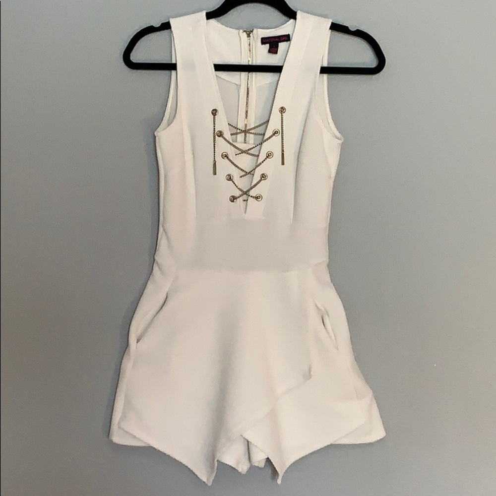 While and gold jumpsuit “skort”